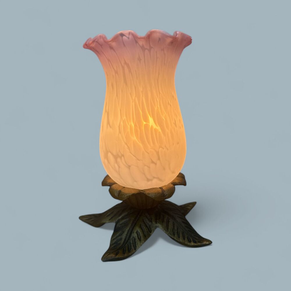 Andrea by Sadek Vintage Blown Satin Glass Vanity Lamp Pink Tip Flower 6 1/2"